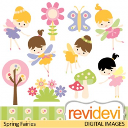 Clip Art: Cute Spring Fairies (girls, garden, fairy) clipart