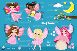 Pink Fairy Clipart. Cute Fairies in Fairyland