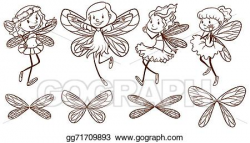 Vector Art - Sketch of simple fairies. Clipart Drawing ...