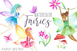 Watercolor Fairies Clipart | Flower Fairy ClipArt - Fantasy Girls Art - Two  Skintones - Mushroom and Butterfly - Instant Download PNG Files