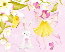 Spring fairy clipart, Fairy illustration, Spring clipart, Watercolor  clipart, Spring flower clipart, Rabbit clipart, Hand painted clipart,