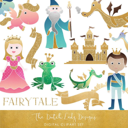 Fairytale Clipart Set - Kids Graphics - Princess, Prince ...