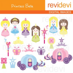 Clip art: cute princesses (pink, purple, blue) fairytale clipart