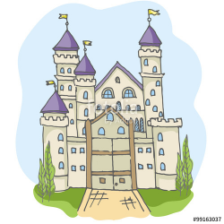 Hand drawn cartoon fairy tale castle icons, castle for ...