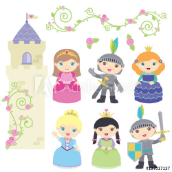 Princesses, Knights, Castle Tower with Rose Vine Fairy Tale ...