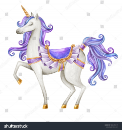 watercolor unicorn illustration, fairy tale creature, purple ...