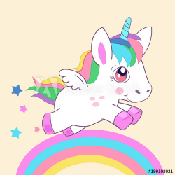 Cute Little Magic Unicorn, Walking On The Rainbow Vector ...