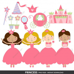Princess Clipart, Fairytale Clip Art, Cute Princess Graphics for Birthday  Party Invitations Scrapbook INSTANT DOWNLOAD CLIPARTS C64