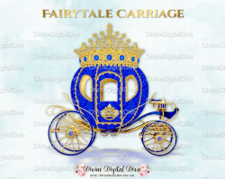 Royal Blue Gold Prince Princess Cinderella Fairytale Carriage Coach |  Diamond Crown Tiara | Clipart Instant Download