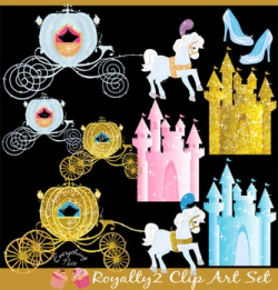 Royalty Royal Carriages Golden Castles Horses Fairy Tale Clipart Set
