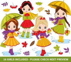 Autumn Girls Clipart - Vector Autumn Clipart, Fall Girl ...