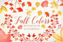 Watercolor Fall Clipart, Autumn Wedding clipart, Invitation Graphics,  Halloween Printable Digital Paper, Thanksgiving wreath, Leaves Clipart