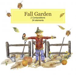 Fall Garden Themed Clipart Collection: Scarecrow, Pumpkins, Split Rail  Fence, Wheelbarrow, Gardening Tools, Fall Leaves