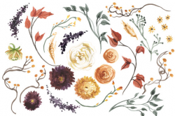 Create Your Own Fall Floral Wreath, Watercolor Fall Clipart ...