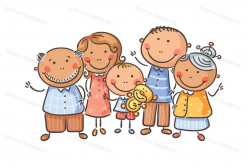 Happy family of five. Family clipart, cartoon family, family illustration,  doodle clipart, vector family, parents clip art, happy family