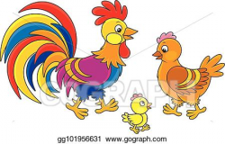 Vector Art - Rooster, hen and chick. Clipart Drawing ...