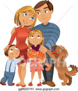 Clip Art Vector - Happy family of four and two pets. Stock ...