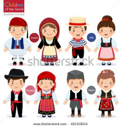 Kids in different traditional costumes (Greece, Italy ...