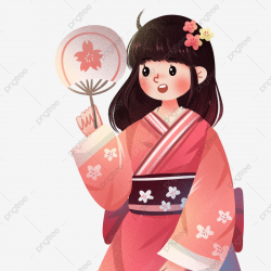 Hand Drawn Girl Wearing Sakura Holding A Fan Wearing A ...