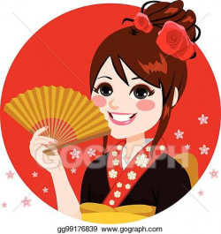 Vector Stock - Japanese woman holding fan. Clipart ...