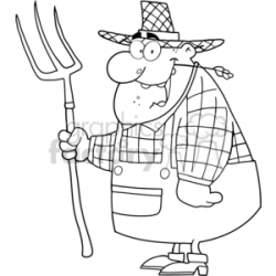 black and white outline of a cartoon farmer clipart. Royalty-free clipart #  383316