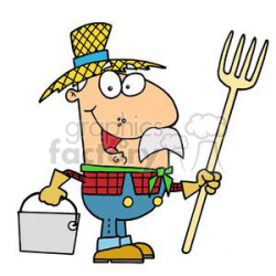 cartoon farmer guy in a yellow straw hat clipart. Royalty-free clipart #  378191