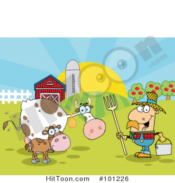 Farmer Clipart #101226: Male Farmer Tending to His Cattle on ...