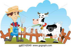 EPS Vector - Farmer and cow. Stock Clipart Illustration ...