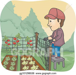 Vector Stock - Man farmer fence vegetable garden. Clipart ...