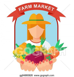 Vector Clipart - Farm market logo woman. Vector Illustration ...
