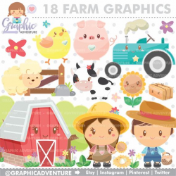 Farm Clipart, Farm Graphics, Farmer Clipart, COMMERCIAL USE, Farmer  Graphics, Printable Farm, Farm Party, Planner Accesories, Pig Clipart