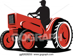 Vector Art - Farmer driving vintage tractor retro. Clipart ...