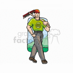 Farmer walking with garden tool clipart. Royalty-free clipart # 128388