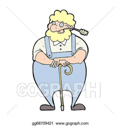 Clipart - Cartoon farmer leaning on walking stick. Stock ...