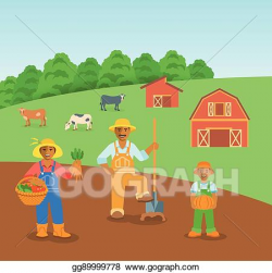 Vector Clipart - Farming black family in farm field flat ...