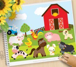 Clipart - Animals at the Farm / Farmer and the dell / nursery rhymes