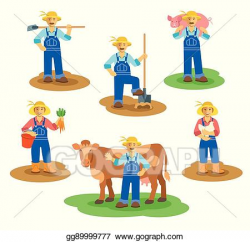 Clip Art Vector - Farmers men and women working on farm ...