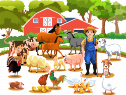 Farm Livestock Agriculture Illustration - Happy farmers and farm ...