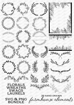 Farmhouse Clipart SVG Set Bundle of Elements | Wreaths Swags ...