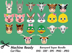 Barnyard Animal Bundle SVG Cut Files, farmhouse clipart, farm clip art,  cow, chicken, duck, goat, pig, sheep, horse, longhorn, rabbit, llama