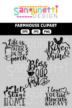 Farmhouse clipart, farm and home lettering digital art ...