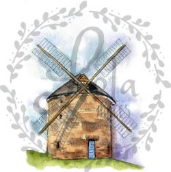 Windmill Clipart | Wind Mill Farmhouse Clipart Hay Bales Country Clipart |  Hand Painted Watercolor | Personal & Commercial Use | PNG Images