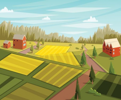 Farm Rural Landscape With Farmhouse, Fields and premium ...