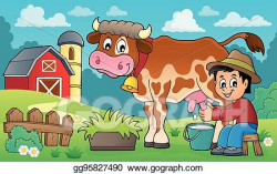 Vector Stock - Farmer milking cow. Clipart Illustration ...