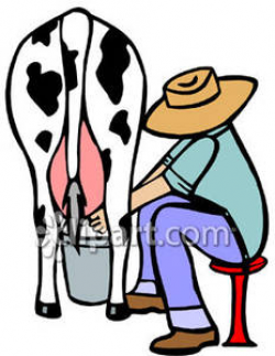 Dairy Farmer Milking A Cow - Royalty Free Clipart Picture