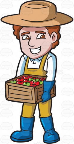 A farmer carrying a box of apples #cartoon #clipart #vector ...