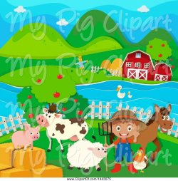 Swine Clipart of White Boy Farmer with Livestock by Graphics ...