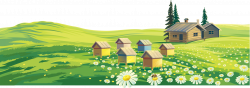 Bee Landscape painting Farm - Cartoon houses painted green grass ...