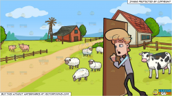 A Worried And Prying Man Knocking On A Door and A Farm Background