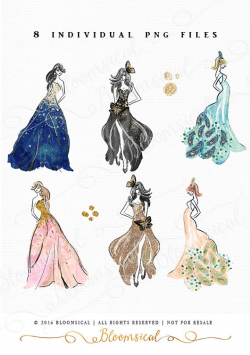 Fashion Girls Clip Art | Hand Drawn Woman Glam Dress Glitter ...